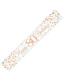 Happy 80th Birthday - 2,7 Meter Hvit og Rosegull Holografisk Banner