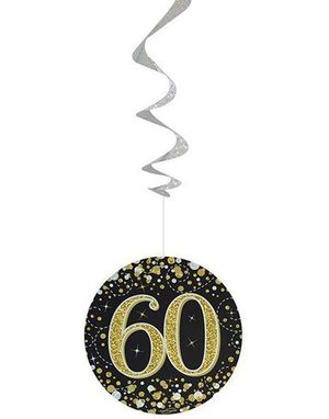 6 st 60-års Födelsedag Svart och Guldfärgade Holografiska Spiraler