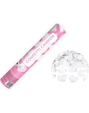 Konfettikanon med Hvite Papir Hjerter 28 cm