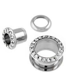 Silverfärgad Piercing Tunnel med Stenar