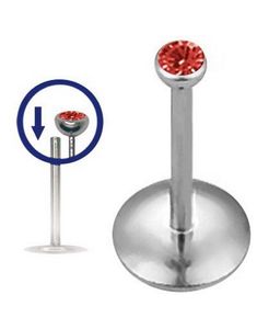 Labret med Röd Sten - 0,8 x 8 mm