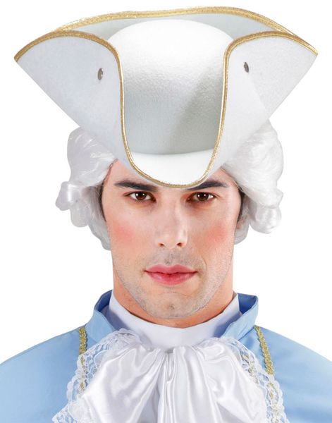 Vit Tricorn Hatt med Guldfärgad Kant