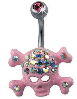 Navelpiercing med Rosa Dödskalle och Färgrika Stenar
