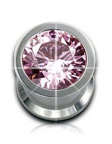 Piercing Plugg med Inramad Rosa Sten
