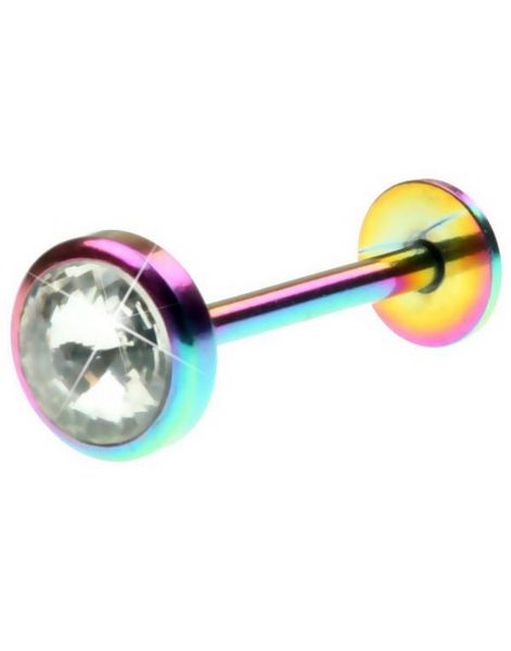 Flerfärgad Tungpiercing med Klar Sten