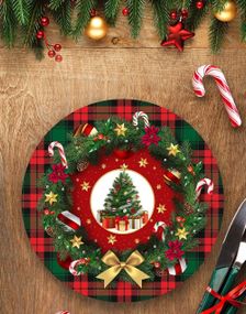 6 stk Tallerkener med Juletre og Julemotiv 23 cm