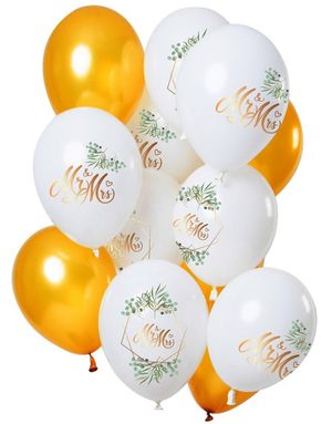 12 stk 33 cm Bryllupsballonger "Mr & Mrs" Ballongbukett
