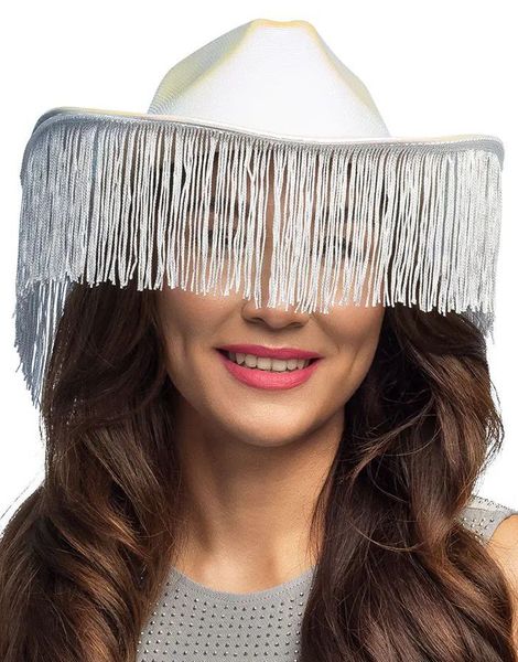 Cowboyhatt med Frynser – Holografisk Hvit