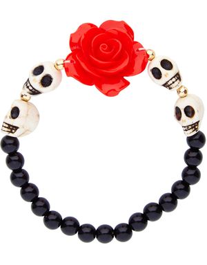 Day of the Dead Armband med Pärlor, Dödskallar och Ros