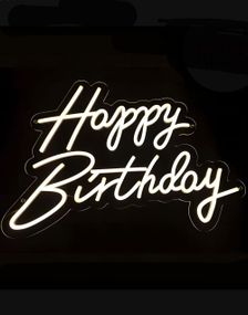 Vit Neon LED Dimbart Skylt - Happy Birthday