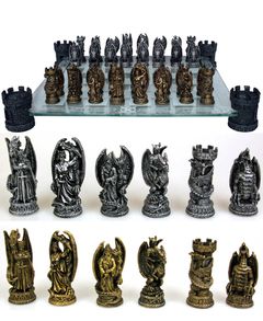 Schackbräda med Riddare- och Drakefigurer 43 cm