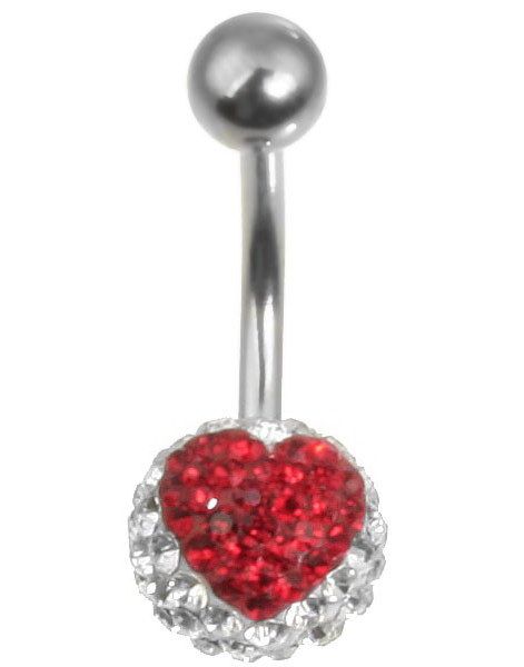 Sparkling Heart Navelpiercing - Vit/Röd
