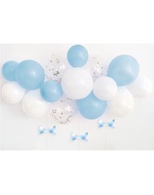 Ballongsett - Blåe, Hvite og Klare Ballonger med Konfetti og Sløyfer