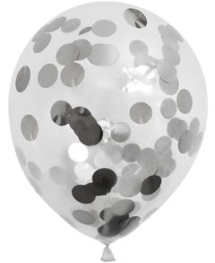 6 stk Klara Ballonger med Silverfärgad Konfetti 30 cm