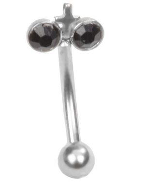 Ögonbrynspiercing med Svarta Stenar och Kors - 1.2 x 8 mm