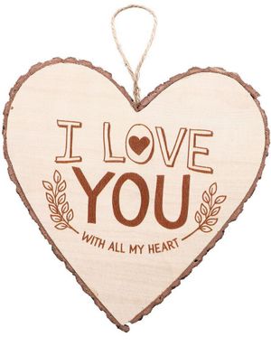 "I Love You With All My Heart" Hjerteformet Skilt i Trä 15x15 cm