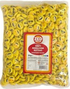 3 kg Zed Emoji Bubblegum-knappar - enorm påse med Tutti-Frutti tuggummi