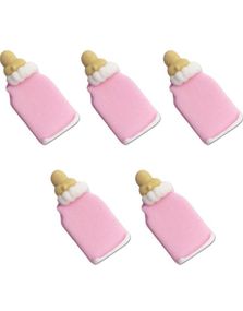 5 stk Rosa Tåteflasker Sugarcraft Toppers - Håndlaget Spiselig Kakepynt