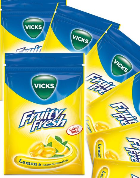 20 st Vicks Fruity Fresh Sockerfria Halstabletter med Smak av Citron och Menthol - Hel Låda 1,44 kg