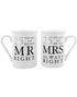 Mr. and Mrs. Right - 2 stk 25 års Jubileumskrus med Tekst
