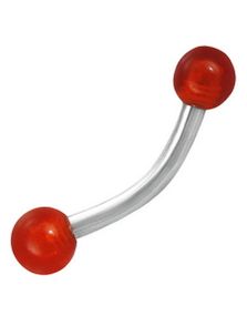 Banana Ögonbrynspiercing med Runda Röda Kulor - 1.2 x 8 mm