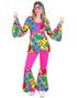 60's Rosa Hippiekostyme med Fargerike Blomster til Dame - L