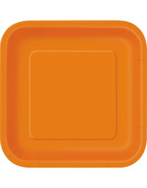 14 st Fyrkantiga Orange Papptallrikar 22 cm