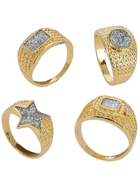 4 stk Gullfarget Diamant Bling Ringer