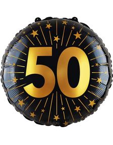 50-års Feiring - Svart og Gull Folieballong 46 cm