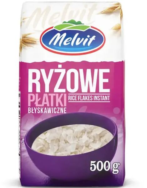 Melvit Ryzowe Platki - Hurtigkokte Risflak til Grøt, Barnemat, Bakst og Desserter 500 gram (Polen)