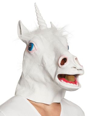 Heltäckande Enhörning Latexmask med Hår