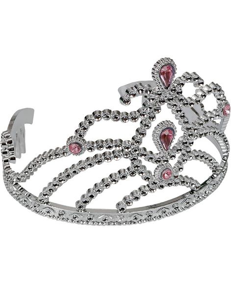 Silverfärgad Tiara med Rosa Stenar