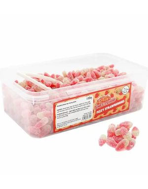 600 stycken Sweetshop Fizzy Strawberries - Låda med Sura Vingummijordgubbar 1,02 kg