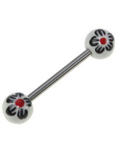 Flower Red and Black - Handmålad Tungpiercing