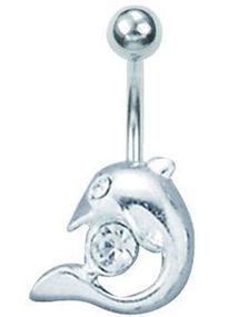 Navelpiercing med Delfin och Vit Sten