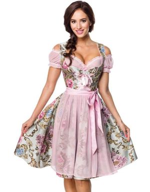 Dirndl Oktoberfestklänning i Lyxkvalitet med Rosa Förkläde
