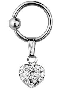 Heart With White Stones - 1.6 x 10 mm BCR Piercing