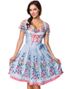 Lys Blå Dirndl Oktoberfestkjole i Luksuskvalitet med Utformet Blomster på Forkle