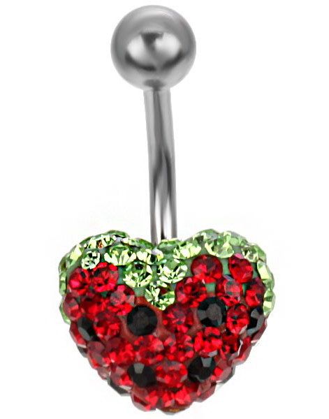 Strawberry Heart Navelpiercing - Röd/Grön/Svart