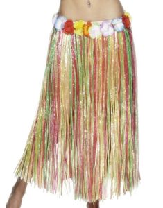 Flerfärgad Lång Hawaii-Kjol med Blomsterkant Runt Midjan