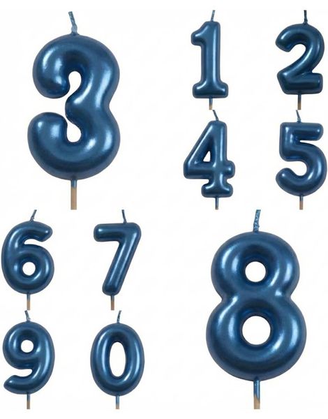 Tall 0-9 - Metallisk Blått Kakelys - 5 cm