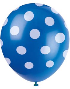6 st Royalblå Ballonger med Vita Polka Dots 30 cm
