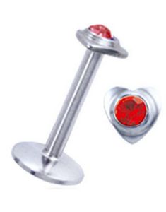 Labret with Heart and Red Stone - Strl 1.2 x 8 mm