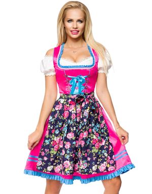 Lyxig Rosa Dirndl Korsettklänning med Förkläde