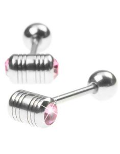 Tungpiercing med två Rosa Stenar i Toppkulan