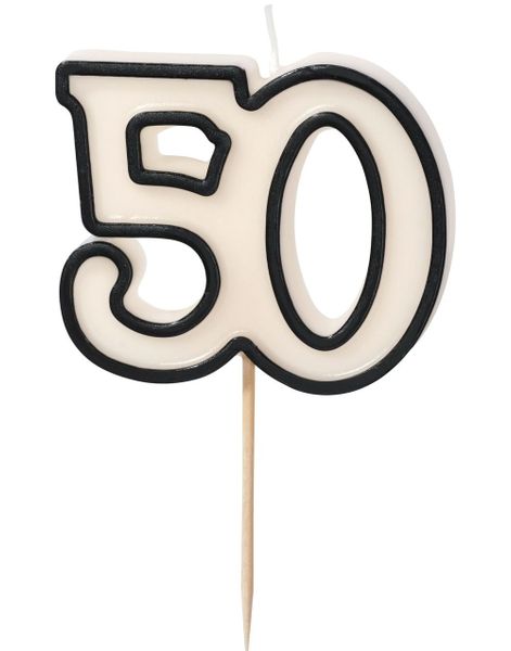 50 År - Hvit og Svart Bursdagslys 5.5 cm