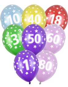 Flerfärgade sifferballonger 1-80 - 30 cm