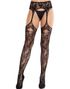 Nätstrumpor Med Spetsmönster Och Inbyggd Strumpebandshållare – Svart