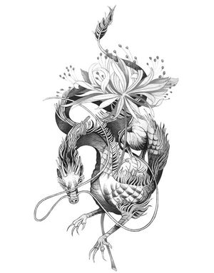 Flower Dragon (Fake Tattoo)