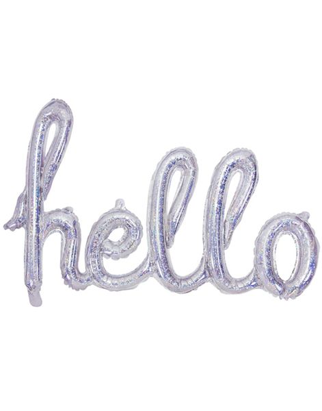 HELLO - Silverfärgad Holografisk Folieballong 72x45 cm